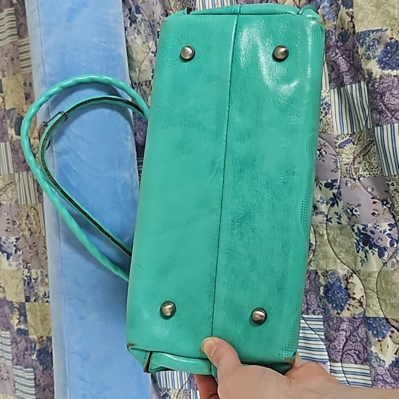 Patricia Nash Leather Cut Out Tooling Collection Cavo Floral Tote ❤️ 💙 Aqua - Picture 5 of 16